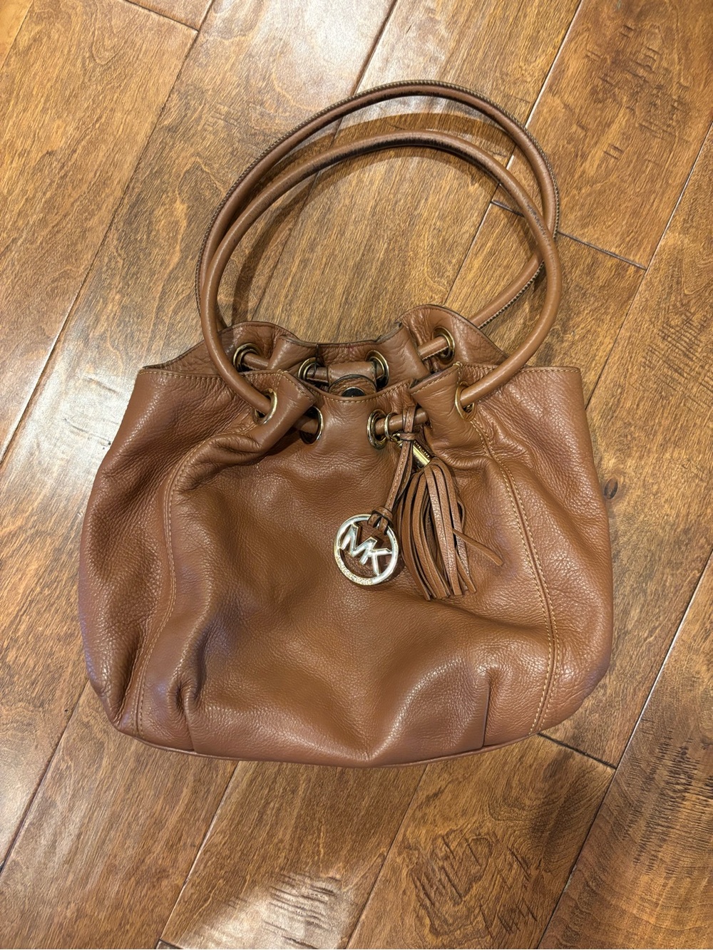 Michael Kors Cognac Leather Drawstring Shoulder Bag